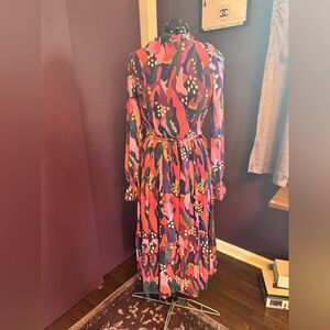 Flying Tomato Gorgeous Pleated Multicolor Abstract Dress Size Medium